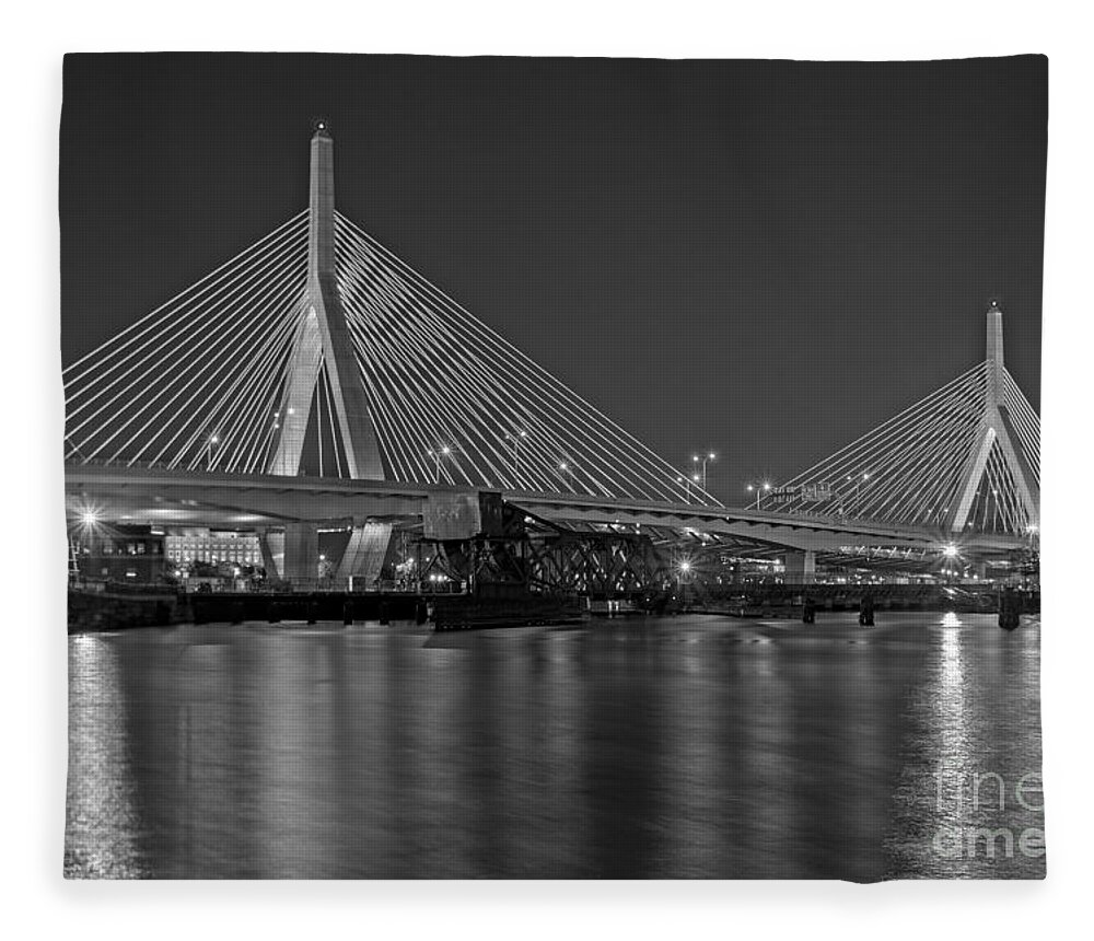 Boston Fleece Blanket featuring the photograph The Zakim Bridge BW by Susan Candelario