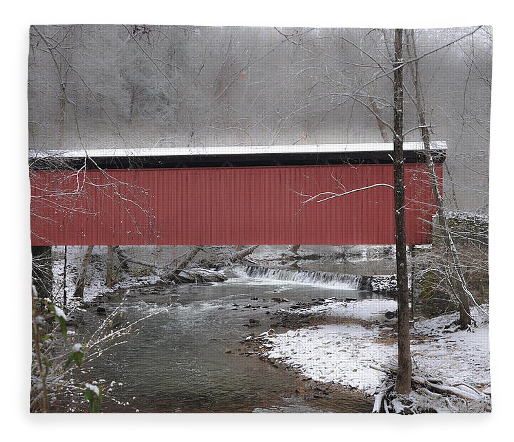 Thomas Fleece Blanket featuring the photograph Thomas Mill Covered Bridge along the Wintery Wissahickon by Bill Cannon