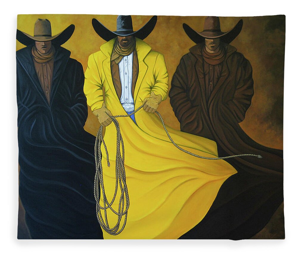 Cowboys Fleece Blanket featuring the painting Three Brothers by Lance Headlee