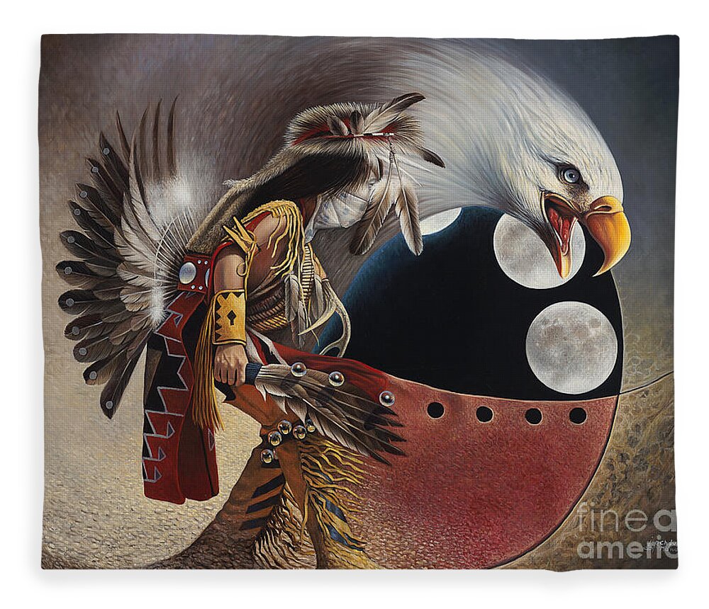 Native-american Fleece Blanket featuring the painting Three Moon Eagle by Ricardo Chavez-Mendez