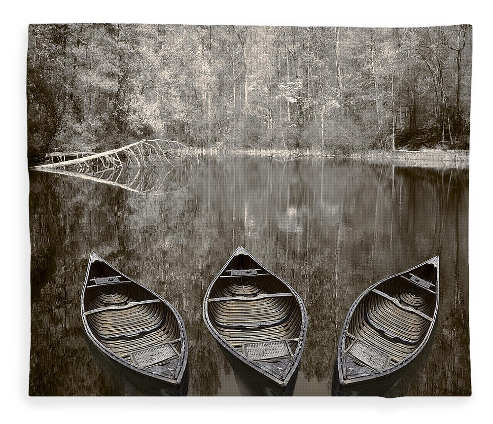 Appalachia Fleece Blanket featuring the photograph Three Old Canoes by Debra and Dave Vanderlaan