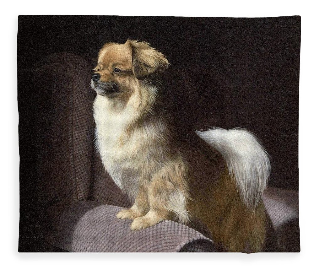 Dog Fleece Blanket featuring the painting Tibetan Spaniel Painting by Rachel Stribbling