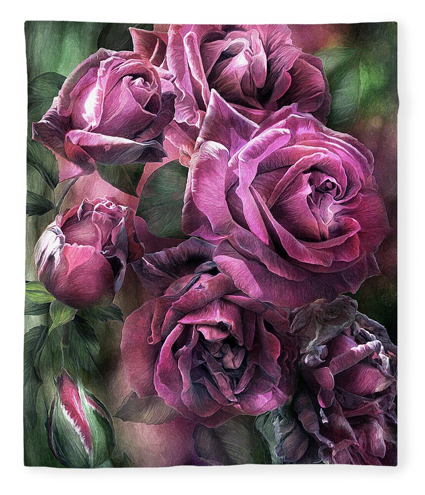 Rose Fleece Blanket featuring the mixed media To Be Loved - Mauve Rose by Carol Cavalaris