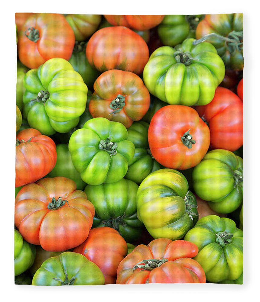 Heap Fleece Blanket featuring the photograph Tomatoes For Sale In A Market In by Martin Child