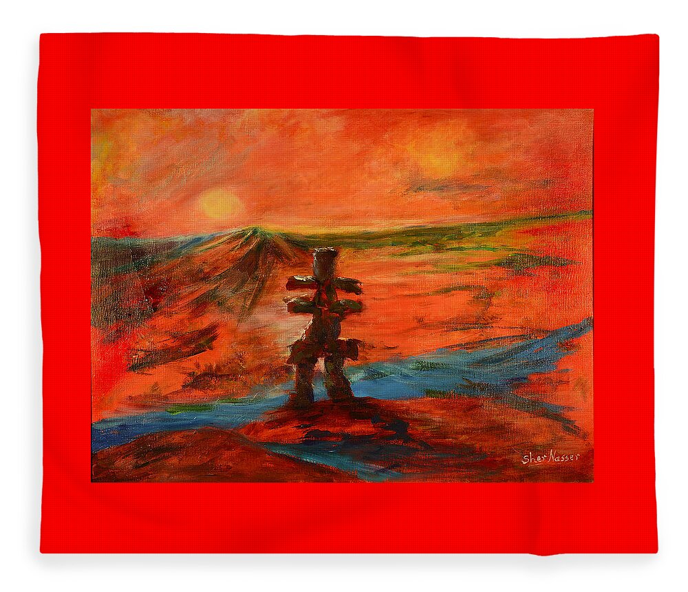 Abstract Art Fleece Blanket featuring the painting Top Of The World by Sher Nasser