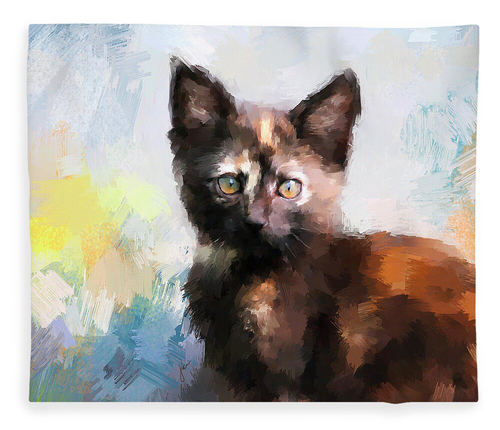 Kitten Fleece Blanket featuring the painting Tortoiseshell Kitten #2 by Jai Johnson