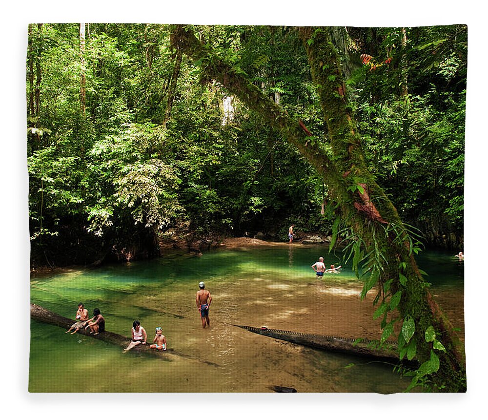 Island Of Borneo Fleece Blanket featuring the photograph Tourists Enjoying Dip In Swimming Hole by Anders Blomqvist