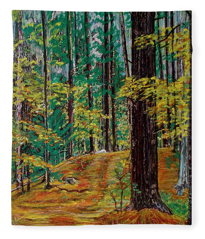 Realism Fleece Blanket featuring the pastel Trail At Wason Pond by Sean Connolly