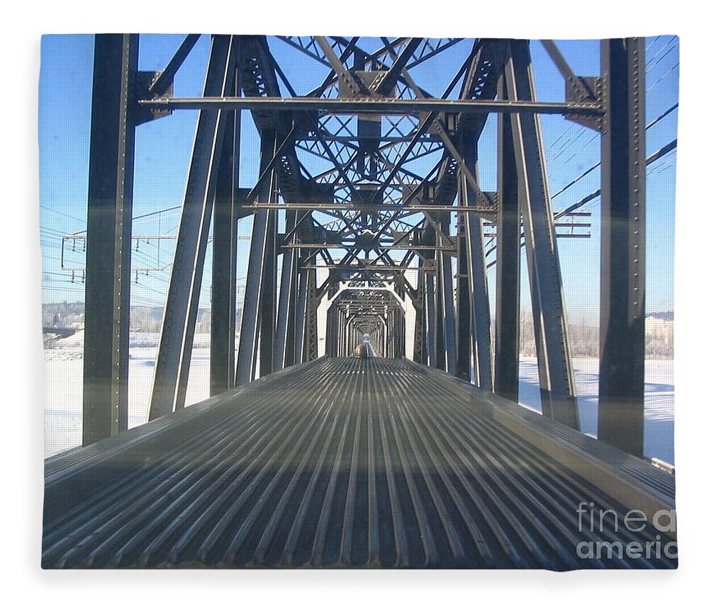 Train Fleece Blanket featuring the photograph Train Bridge by Vivian Martin