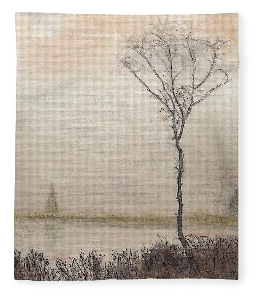 Nature Fleece Blanket featuring the mixed media Tranquil Morning by Cara Frafjord