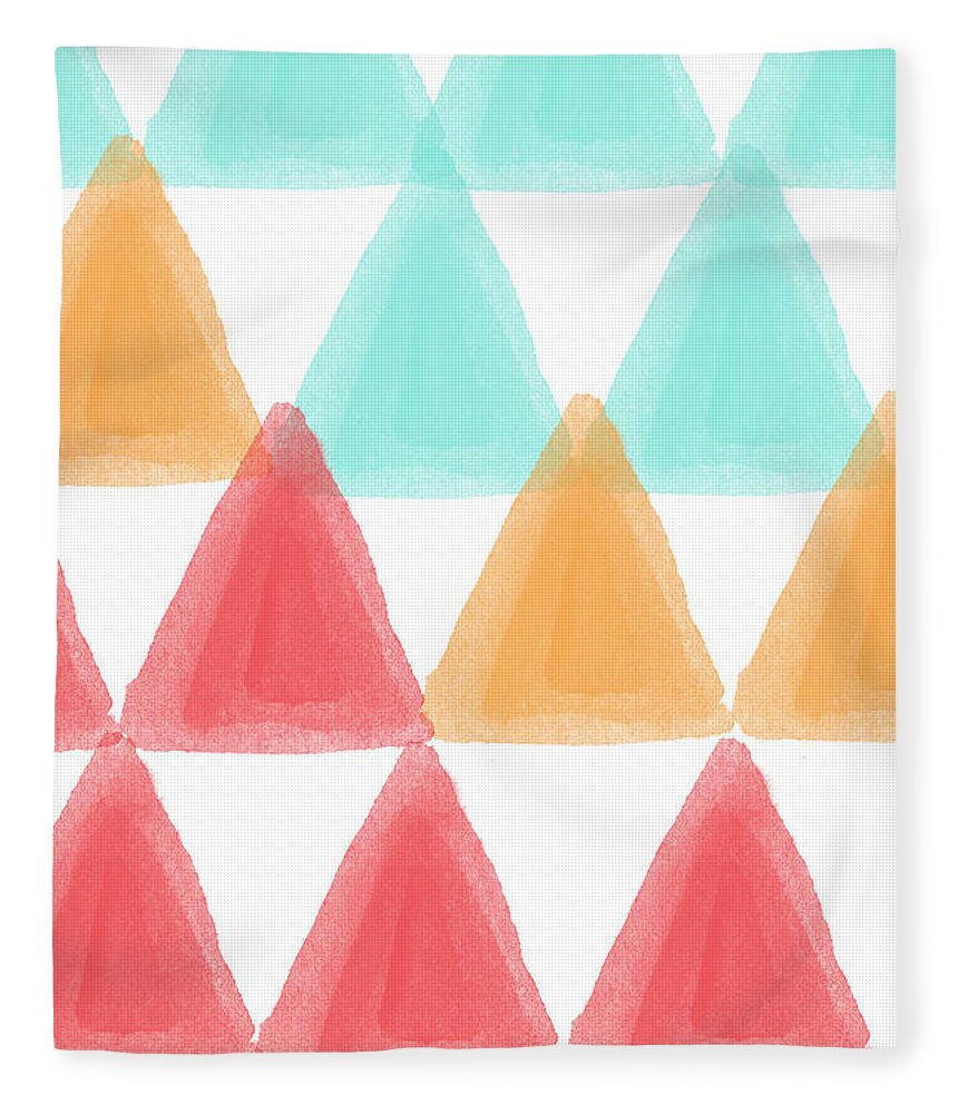 Triangles Fleece Blanket featuring the painting Trifold- colorful abstract pattern painting by Linda Woods