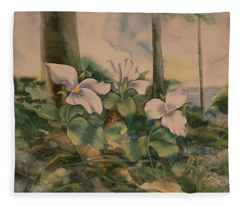Trillium Fleece Blanket featuring the painting Trillium by Heather Gallup