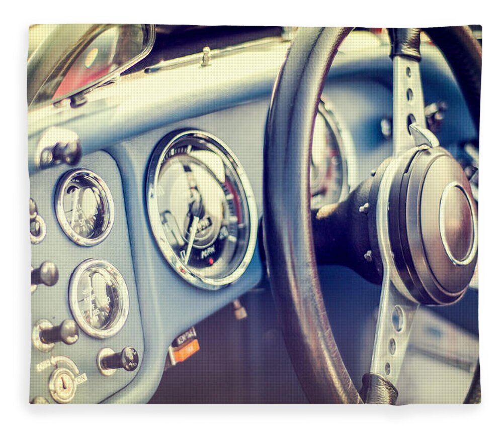 Road Fleece Blanket featuring the photograph Triumph TR4 Dash by Spikey Mouse Photography