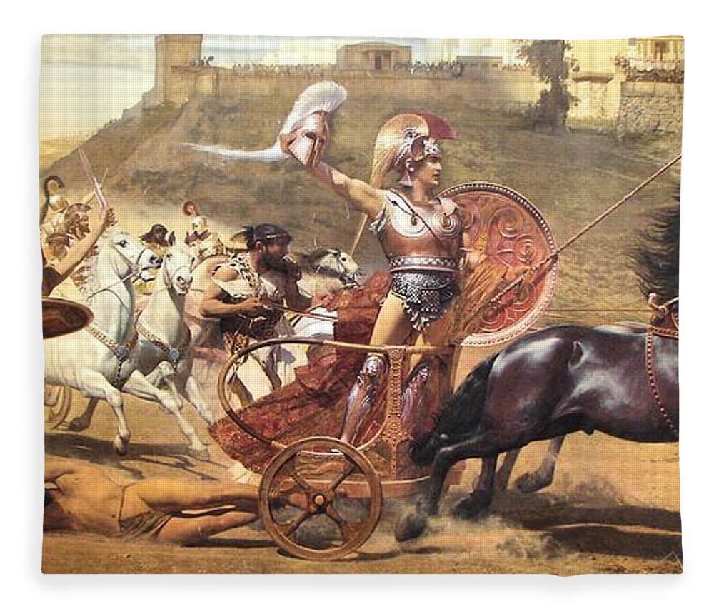 Iliad Fleece Blanket featuring the painting Triumphant Achilles by Franz von Matsch