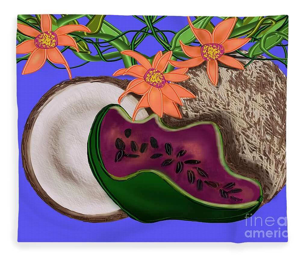 Coconut Fleece Blanket featuring the digital art Tropical Fruit by Christine Fournier