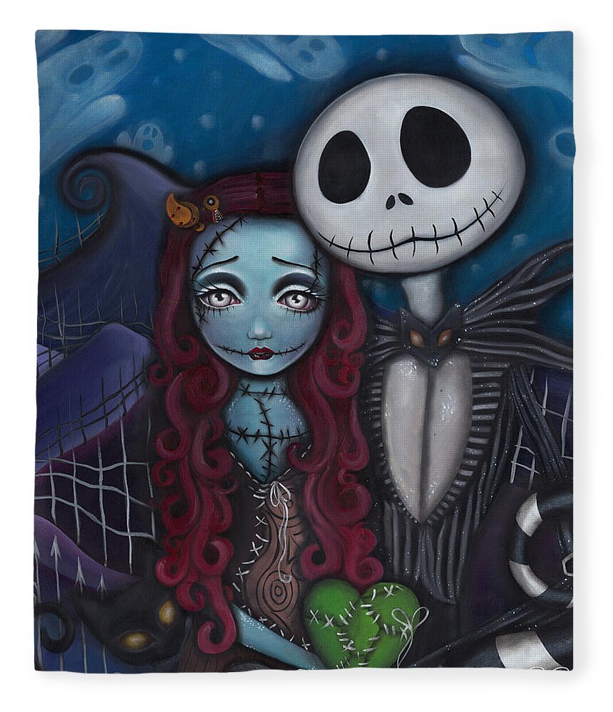 Nightmare Before Christmas Fleece Blanket featuring the painting True Love by Abril Andrade
