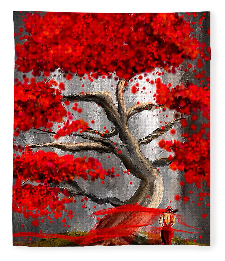 Red And Gray Fleece Blanket featuring the painting True Love Waits - Red And Gray Art by Lourry Legarde