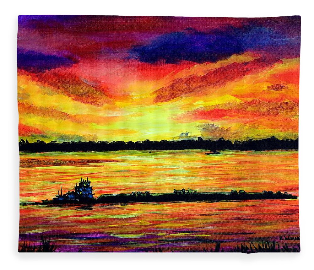 Mississippi River Fleece Blanket featuring the painting Tugboat On The Mississippi by Karl Wagner