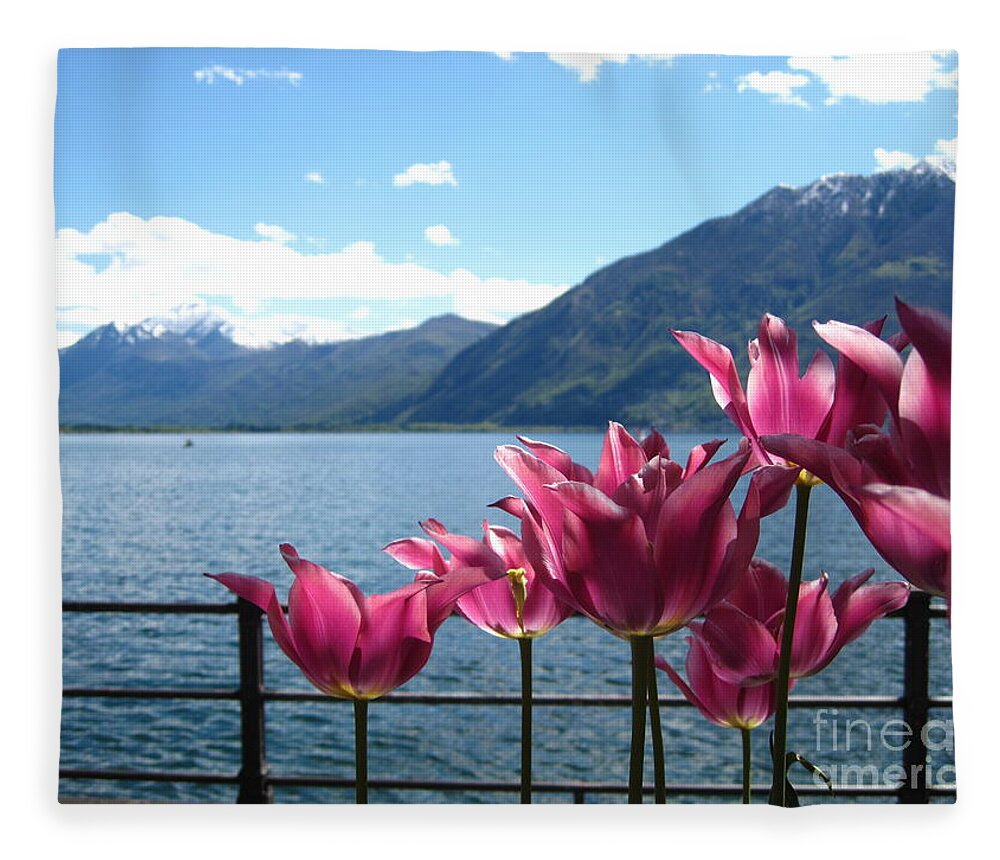 Sky Fleece Blanket featuring the photograph Tulips at Lake Geneva by Amanda Mohler
