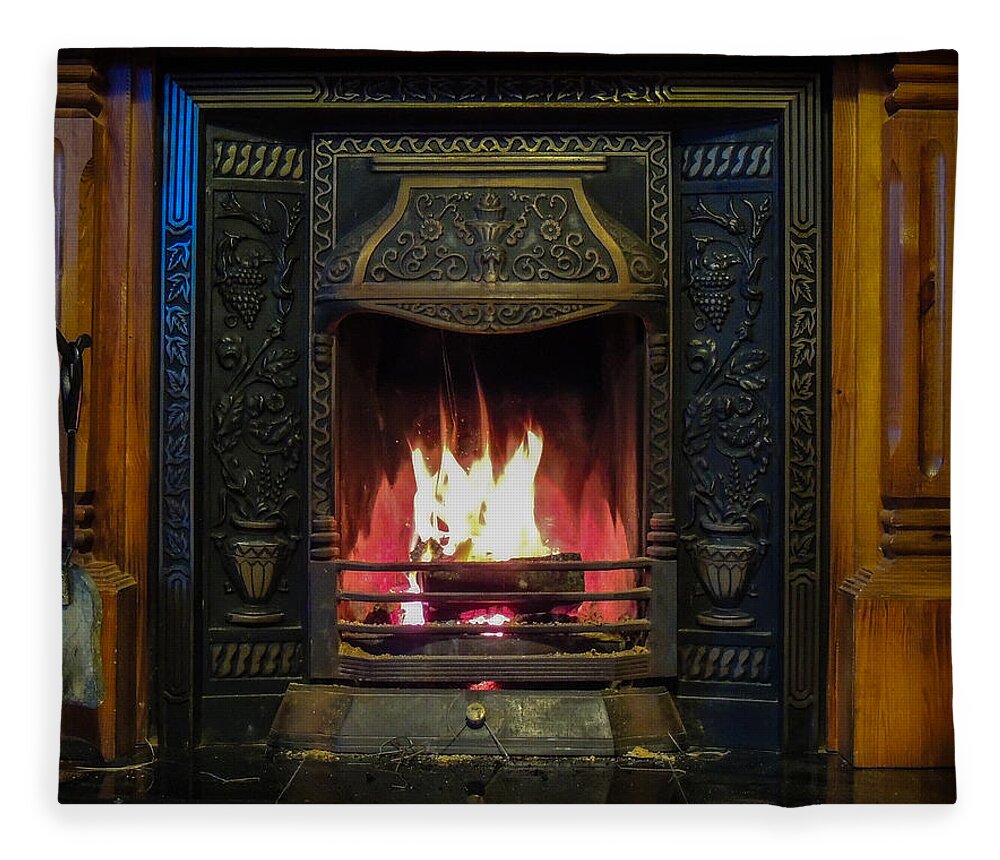 Ireland Fleece Blanket featuring the photograph Turf fire in Irish Cottage by James Truett