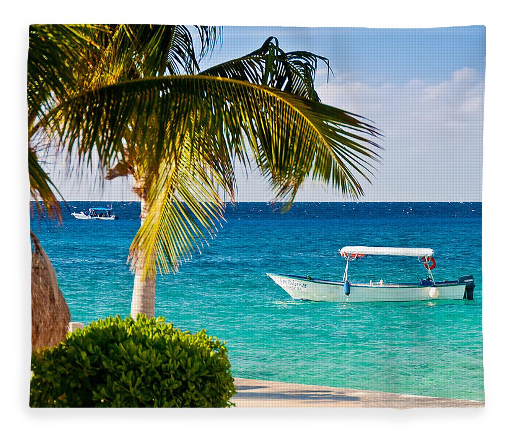 Cozumel Fleece Blanket featuring the photograph Turquoise waters in Cozumel by Mitchell R Grosky