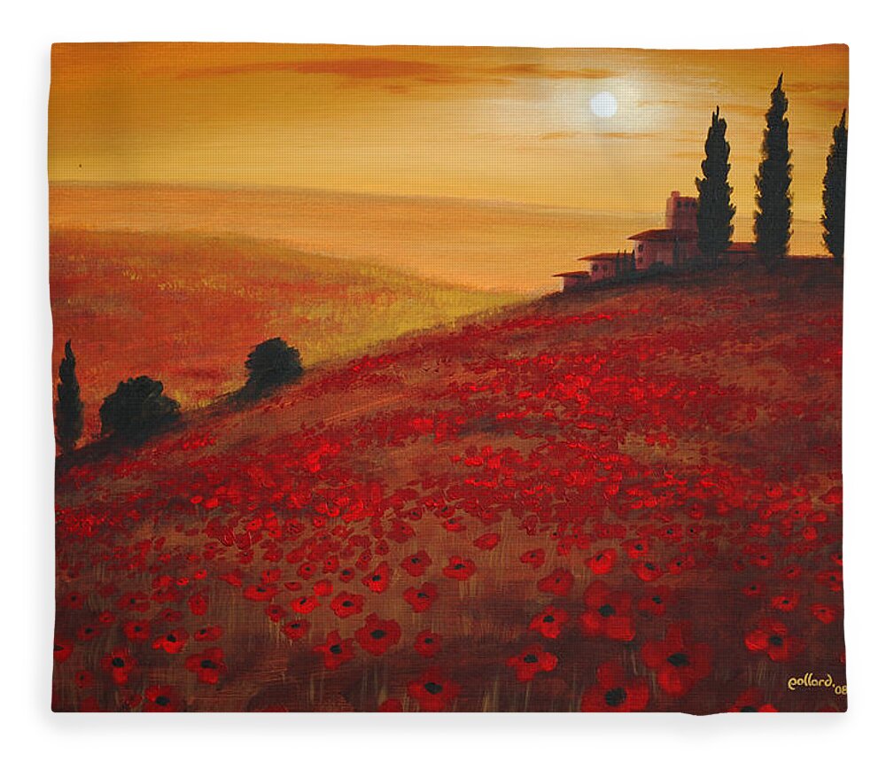 Poppies Fleece Blanket featuring the painting Tuscan Sunset by Glenn Pollard