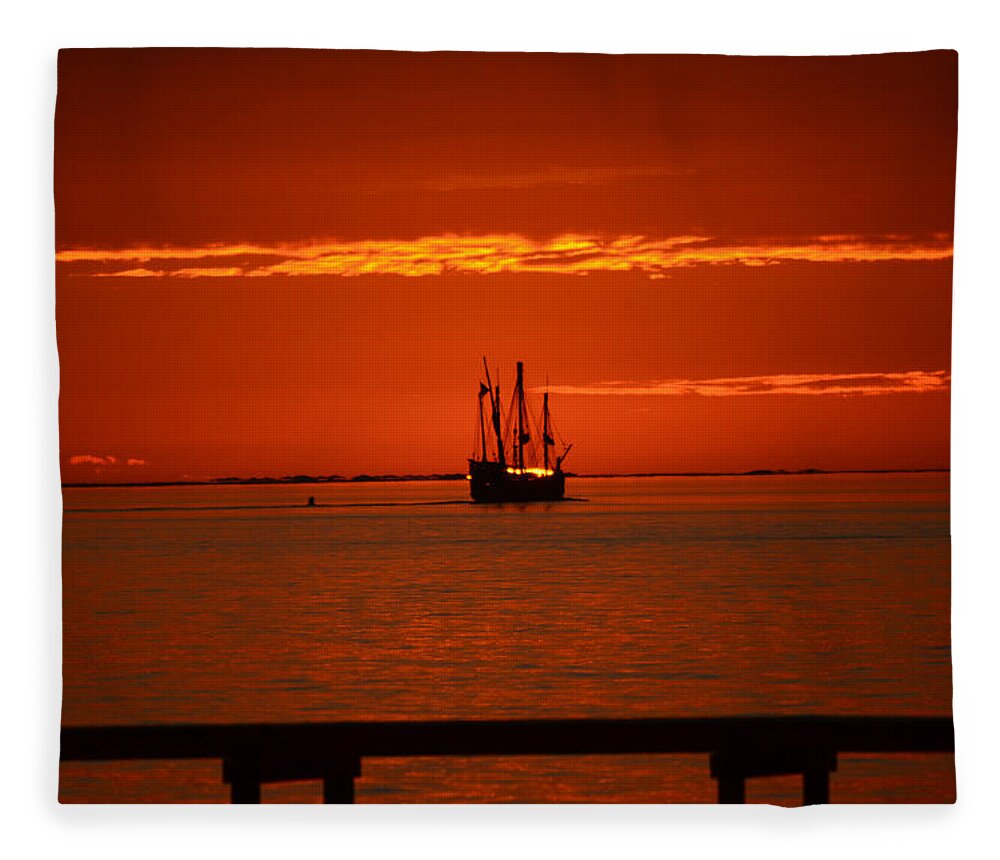 Landscape Fleece Blanket featuring the photograph Two 3-Masted Schooners Sail Off into the Santa Rosa Sound Sunset by Jeff at JSJ Photography