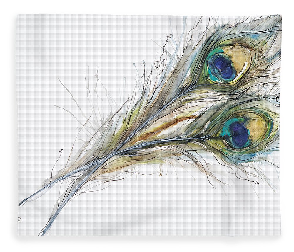 Two Peacock Feathers Fleece Blanket by Tara Thelen - Pixels