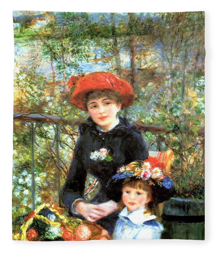 Pierre-auguste Renoir Fleece Blanket featuring the digital art Two Sisters on the Terrace by Pierre-Auguste Renoir