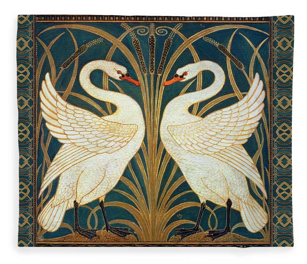 Walter Crane Fleece Blanket featuring the painting Two Swans by Walter Crane
