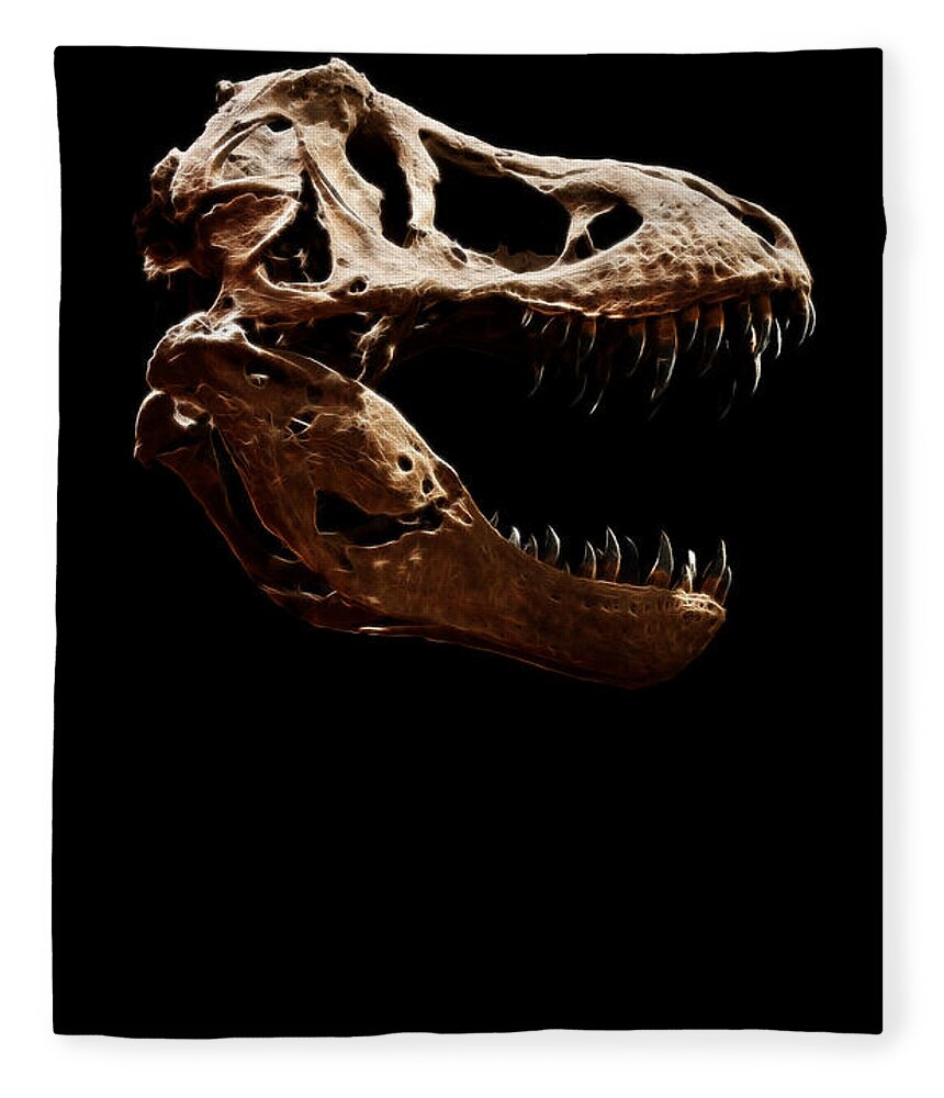 Tyrannosaurus Rex Skull Fleece Blanket featuring the photograph Tyrannosaurus rex skull 1 by Weston Westmoreland