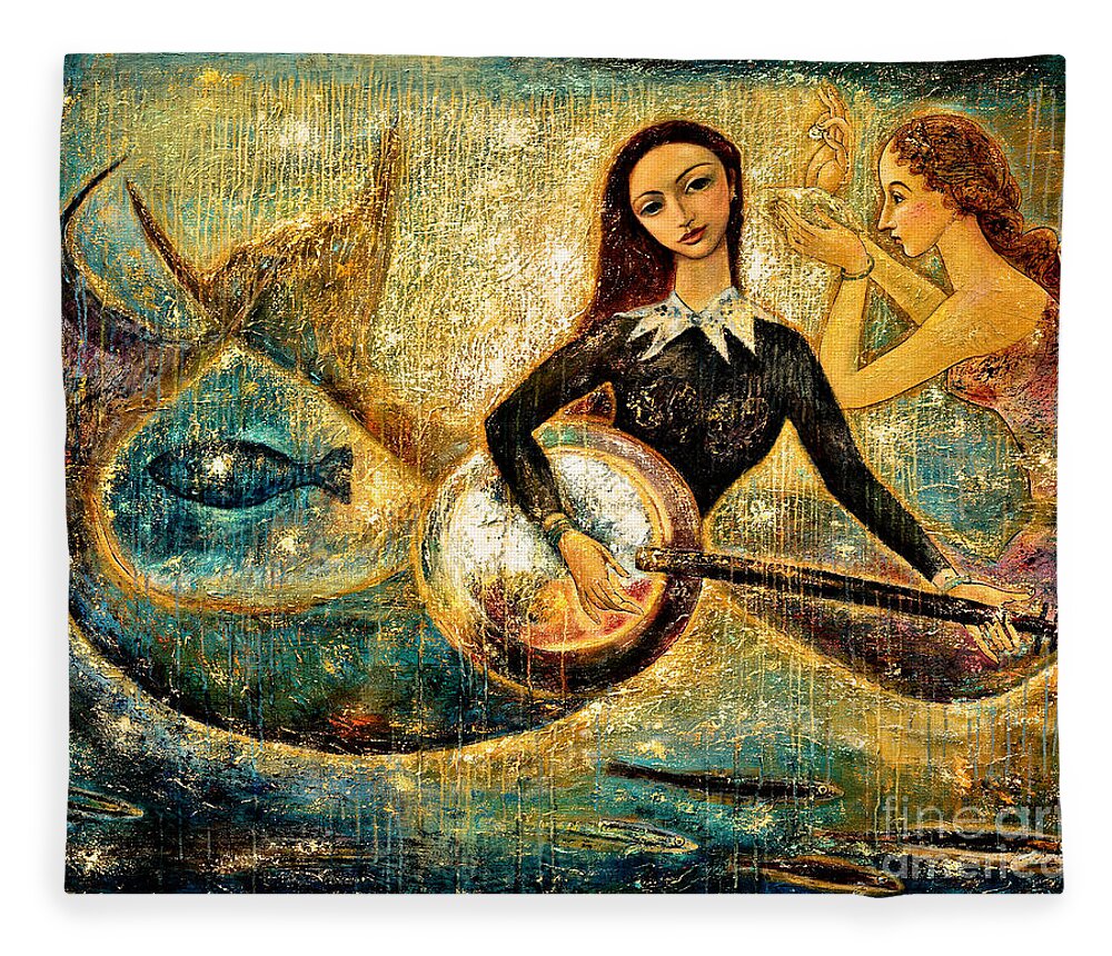 Mermaids Fleece Blanket featuring the painting UnderSea by Shijun Munns