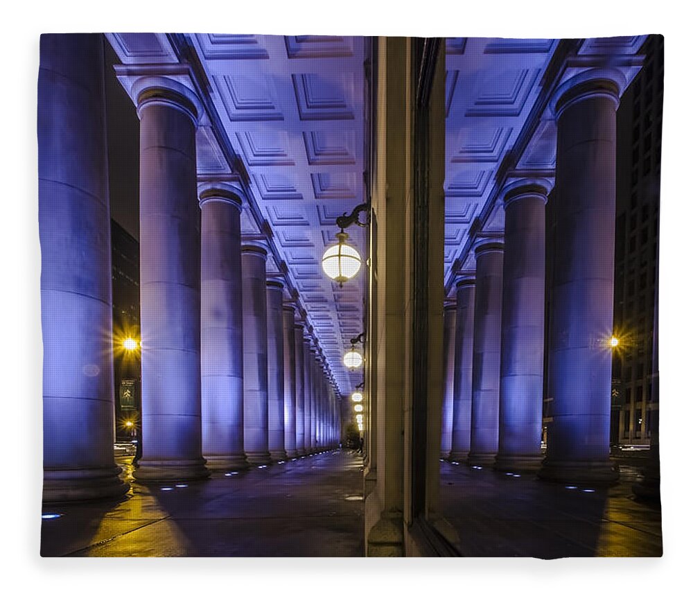Union Station Fleece Blanket featuring the photograph Union Station with new purple lights by Sven Brogren