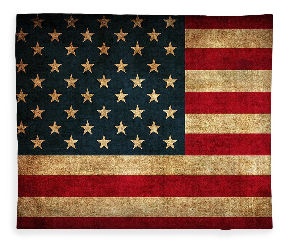 United States American Usa Flag Vintage Distressed Finish On Worn Canvas Fleece Blanket featuring the mixed media United States American USA Flag Vintage Distressed Finish on Worn Canvas by Design Turnpike