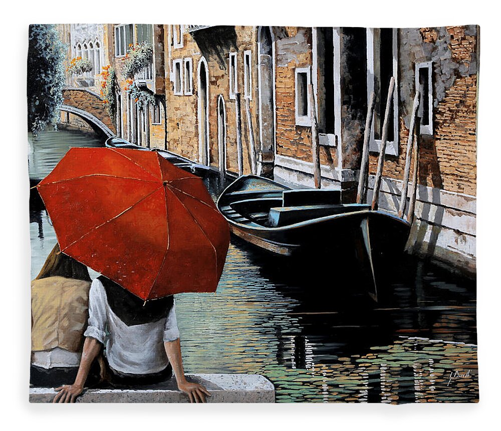 Canal Scene Fleece Blanket featuring the painting Guardando Il Canale by Guido Borelli