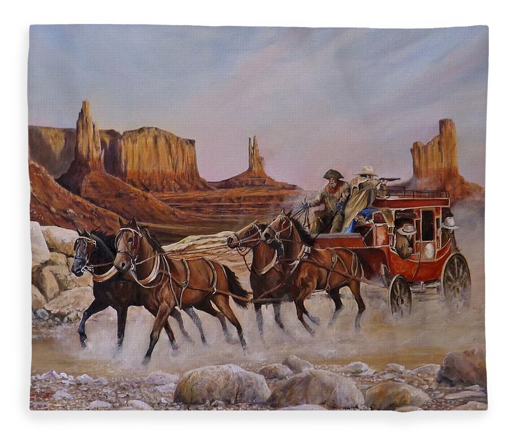 Wild West Fleece Blanket featuring the painting Unwanted Company by Barry BLAKE