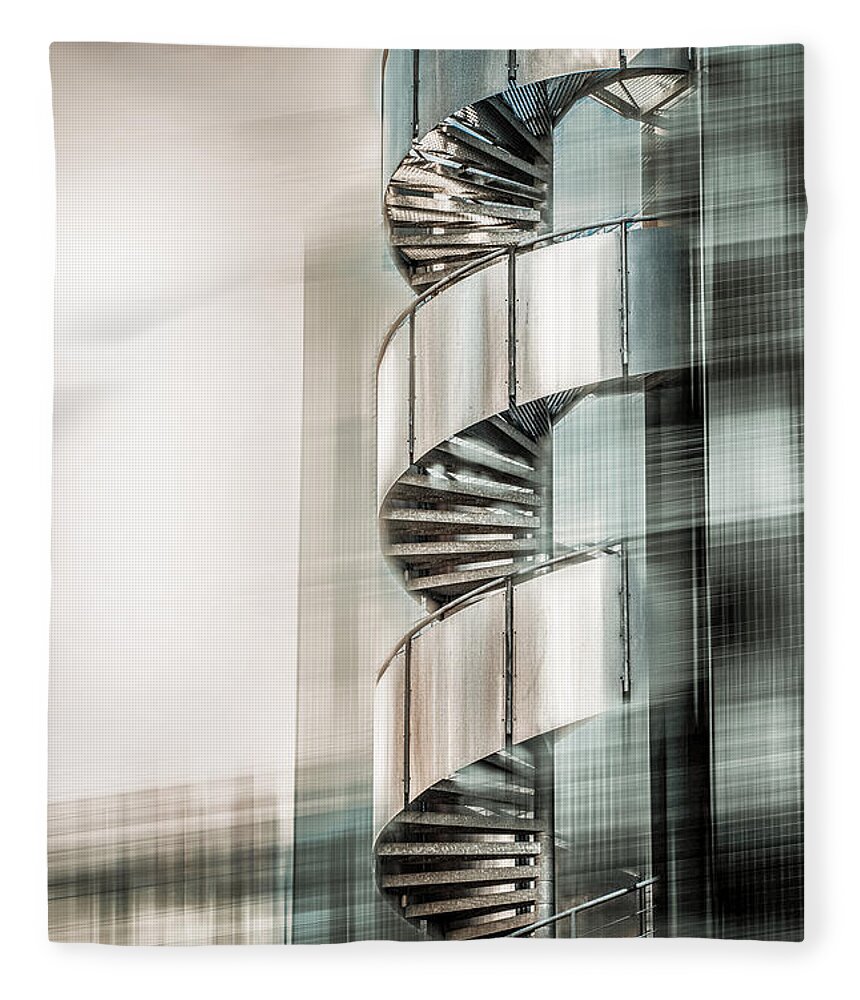 Stairs Fleece Blanket featuring the digital art Urban Drill - Cyan by Hannes Cmarits