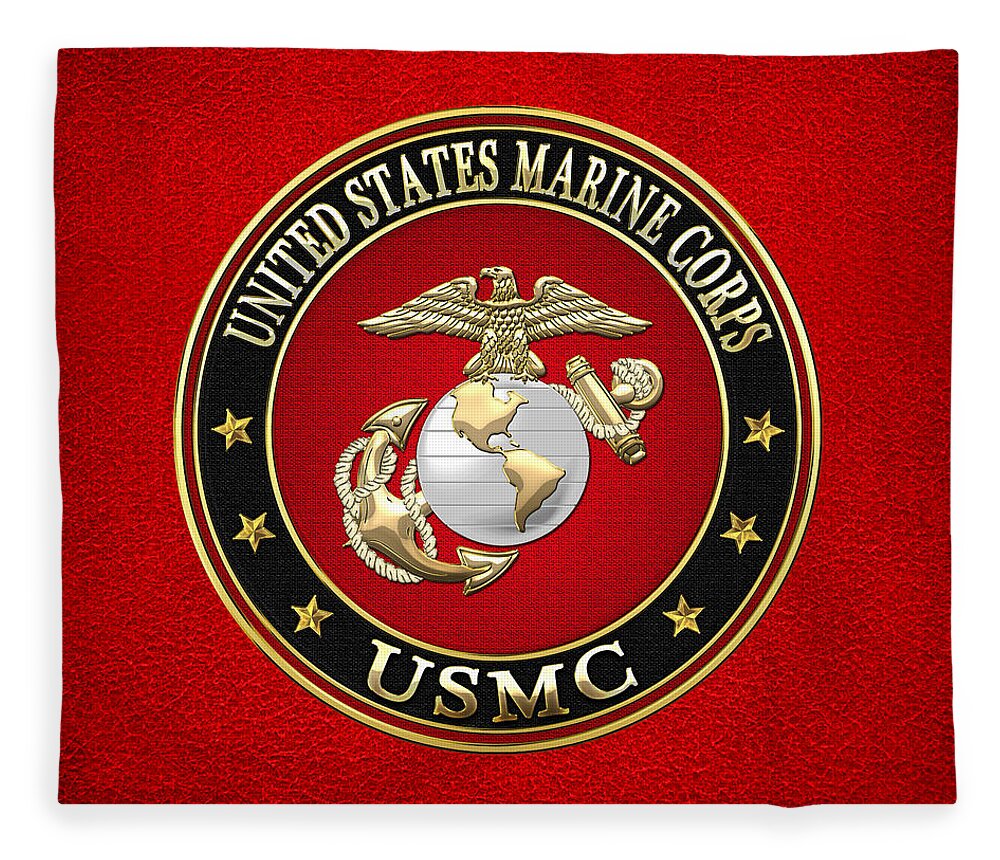 'military Insignia & Heraldry 3d' Collection By Serge Averbukh Fleece Blanket featuring the digital art U. S. Marine Corps - U S M C Emblem Special Edition by Serge Averbukh