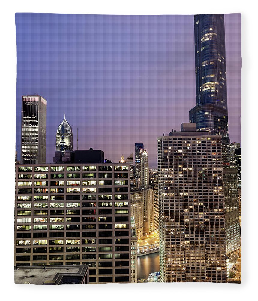 Downtown District Fleece Blanket featuring the photograph Usa, Illinois, Chicago, Cityscape by Henryk Sadura