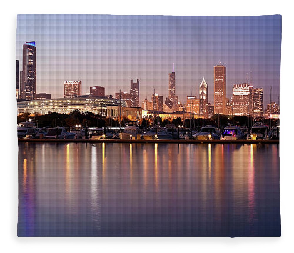Lake Michigan Fleece Blanket featuring the photograph Usa, Illinois, Chicago Skyline At Dusk by Tetra Images - Henryk Sadura