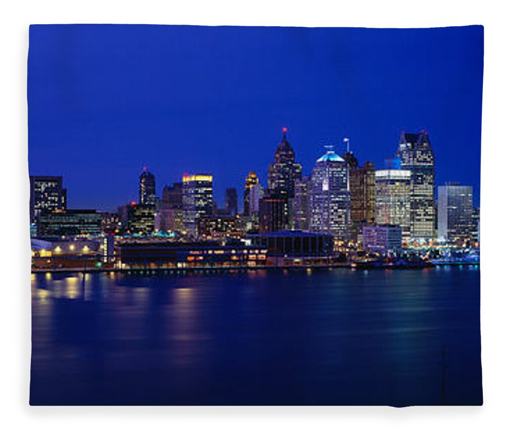 Photography Fleece Blanket featuring the photograph Usa, Michigan, Detroit, Night by Panoramic Images