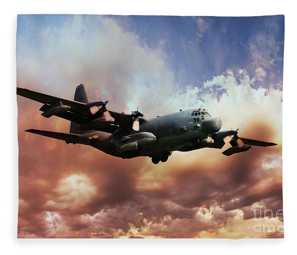 C130 Fleece Blanket featuring the digital art USAF Hercules by Airpower Art