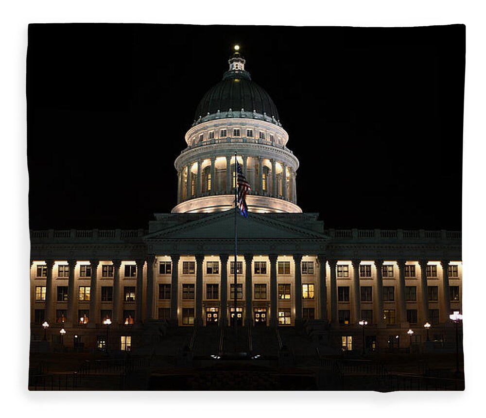 Architecture Fleece Blanket featuring the photograph Utah State Capitol Front by David Andersen
