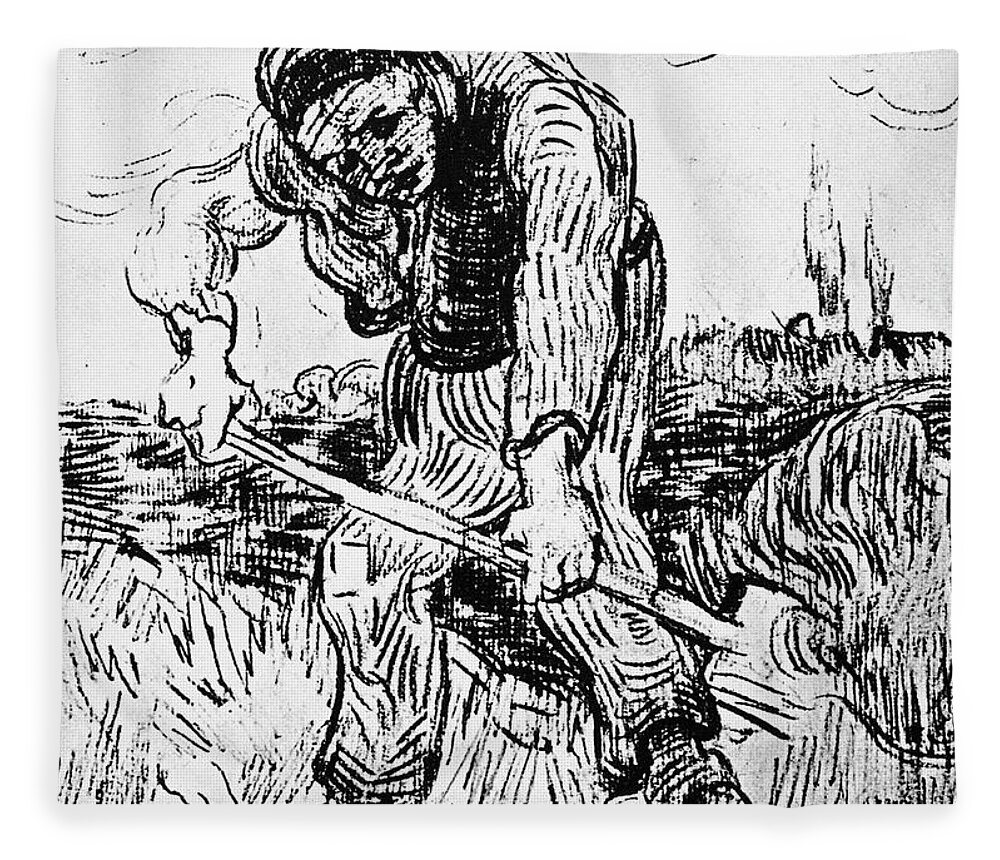 1890 Fleece Blanket featuring the painting Peasant Hoeing by Vincent Van Gogh