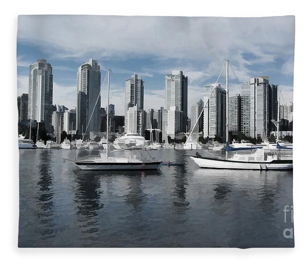 Skyline Fleece Blanket featuring the photograph Vancouver Harbour by MSVRVisual Rawshutterbug