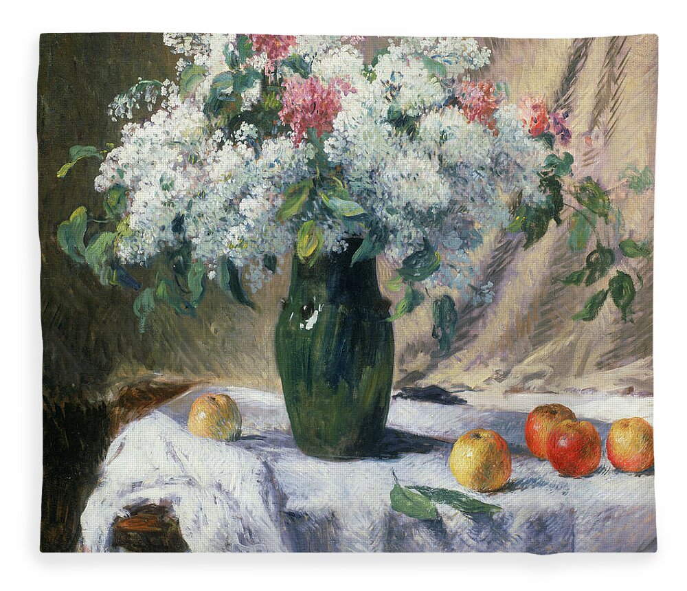 Vase De Fleurs Fleece Blanket featuring the painting Vase of Flowers by Henri Lerolle