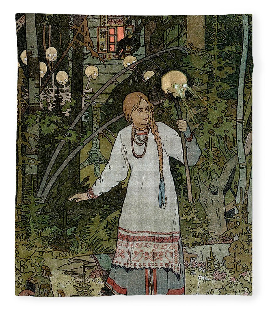 Horror Fleece Blanket featuring the painting Vassilissa in the Forest by Ivan Bilibin