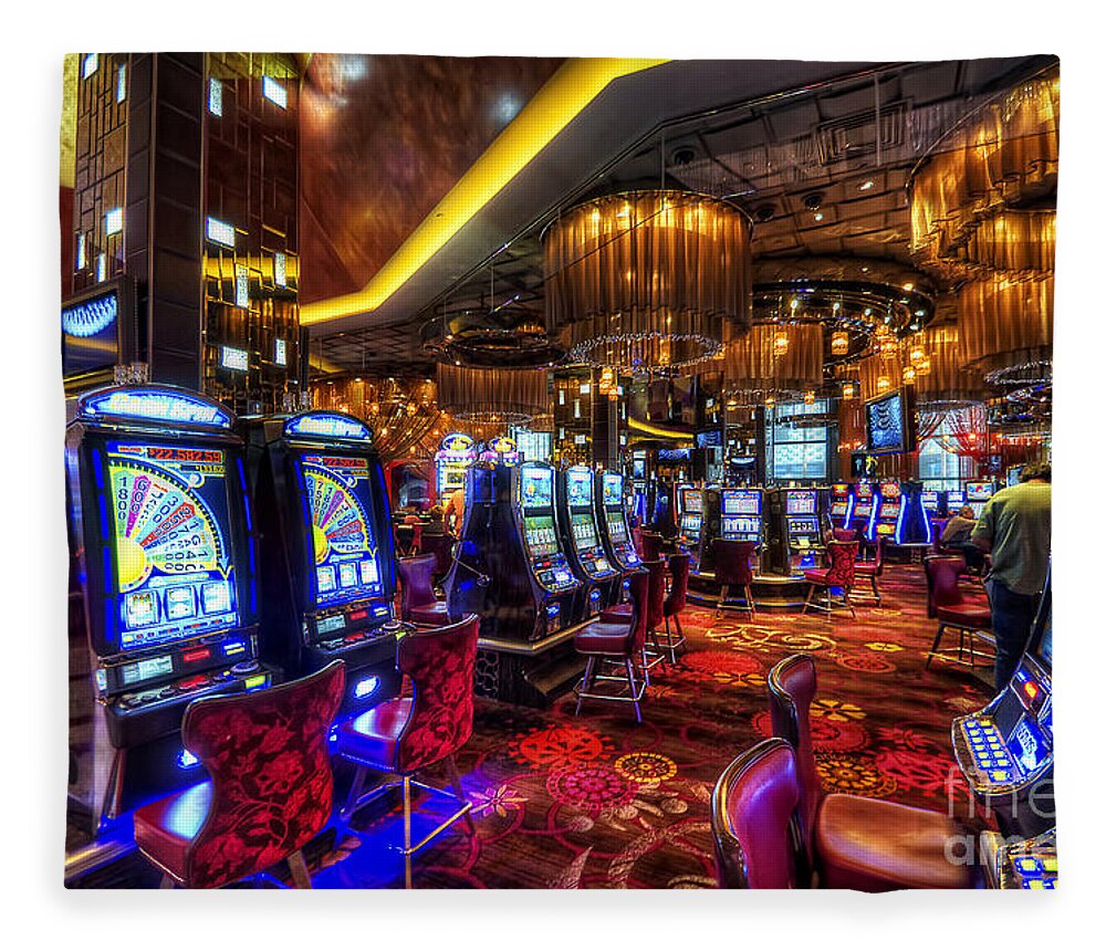 Art Fleece Blanket featuring the photograph Vegas Slot Machines by Yhun Suarez