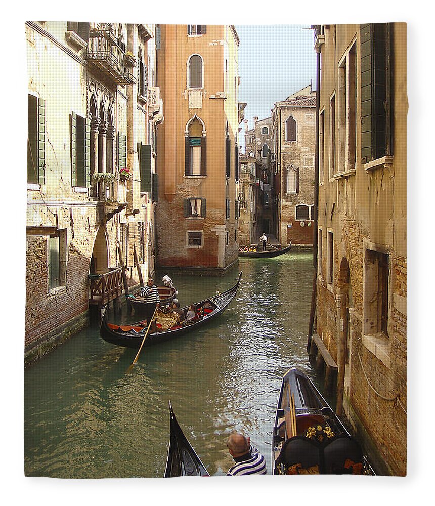 Europe Fleece Blanket featuring the photograph Venice Gondolas by Karen Zuk Rosenblatt