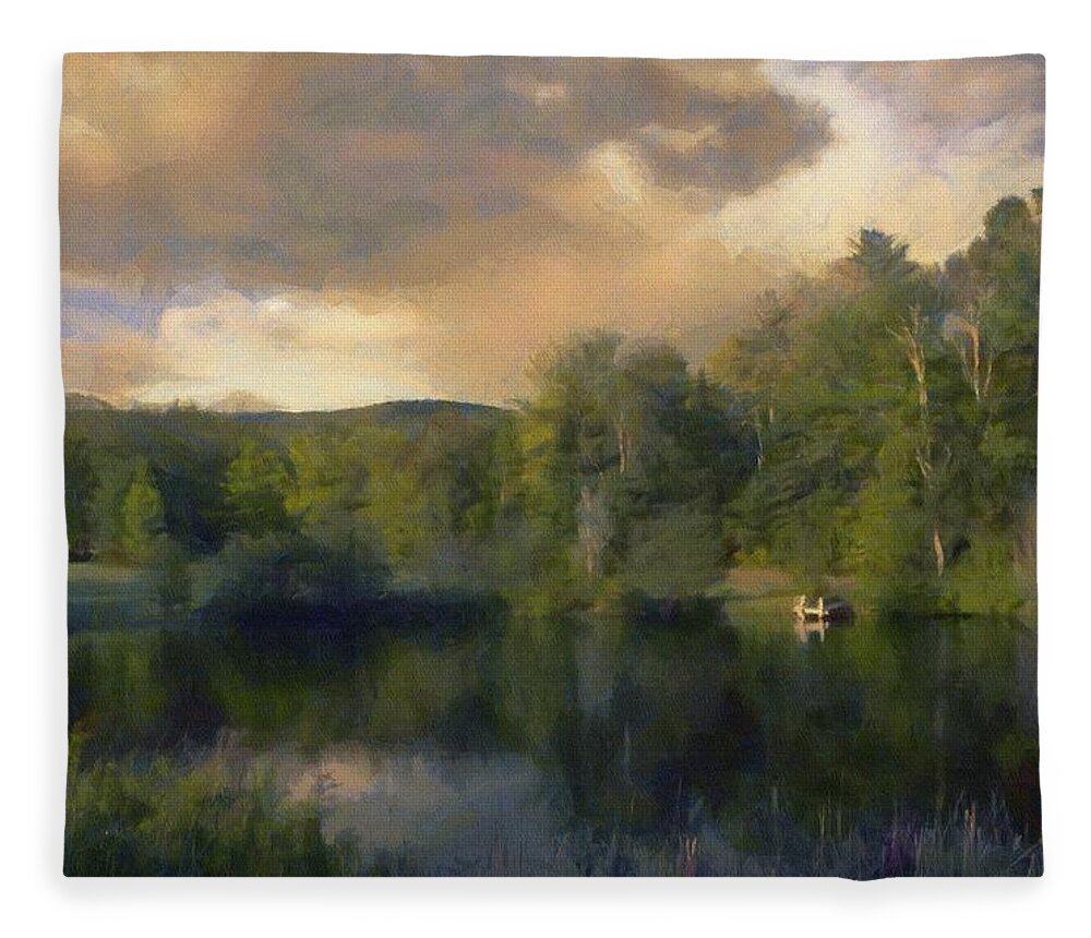 Vermont Fleece Blanket featuring the painting Vermont Morning Reflection by Jeffrey Kolker